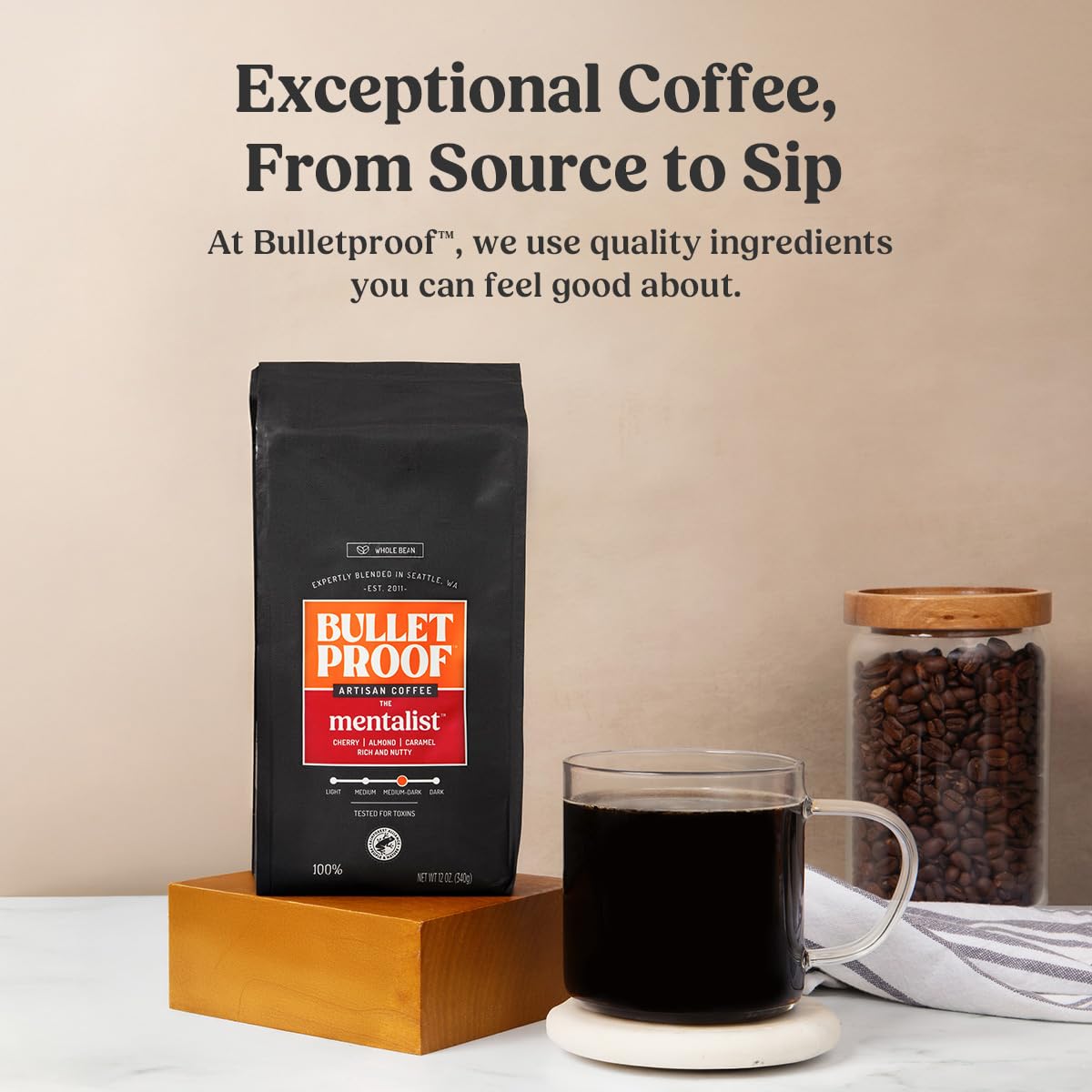 Bulletproof French Kick Dark Roast Whole Bean Coffee, 12 Ounces, 100% Arabica Coffee Sourced from Guatemala, Colombia & El Salvador