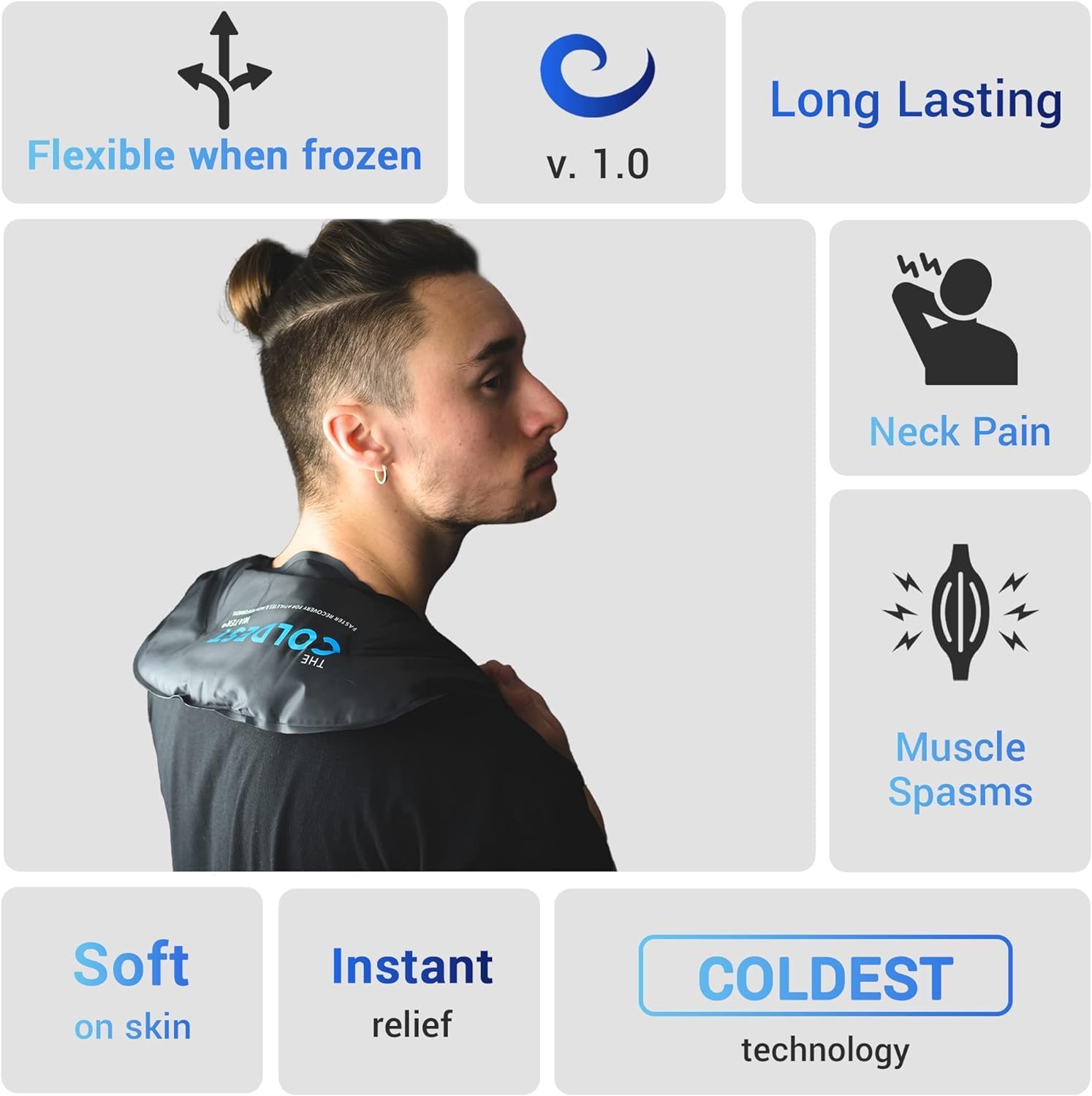 Coldest Neck Shoulder Ice Pack for Injuries Reusable Gel Cold Pack Wrap for Upper Back Pain Relief Cold Compress Therapy for Swelling, Bruises