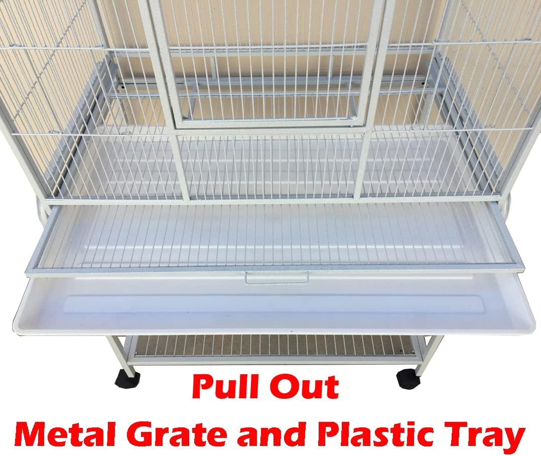 64" Extra Large Double Flight Bird Wrought Iron Double Cage Slide Out Center Divider Side Nesting Box Door Parrot Cage Cockatiel Conure with Removable Rolling Stand Storage Shelf