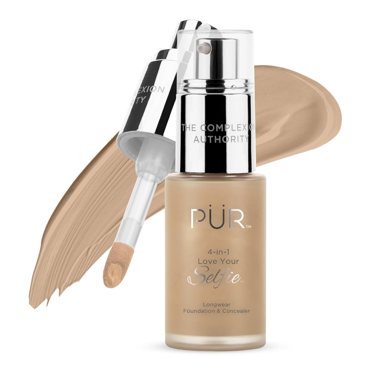 PÜR MINERALS 4-in-1 Love Your Selfie Foundation & Concealer - Longwear Medium-to-Full Coverage Liquid Makeup Foundation with Hydrating Blend for Refined-Looking, Natural Beauty Glow & Skin Texture