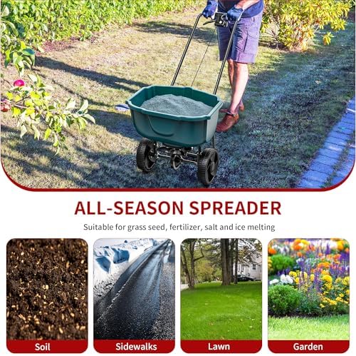 YITAMOTOR 60 lb Walk Behind Lawn Garden Spreader for Seeds Fertilizer | Push Broadcast Spreader for Garden Grass with Easy to Use Flow Control