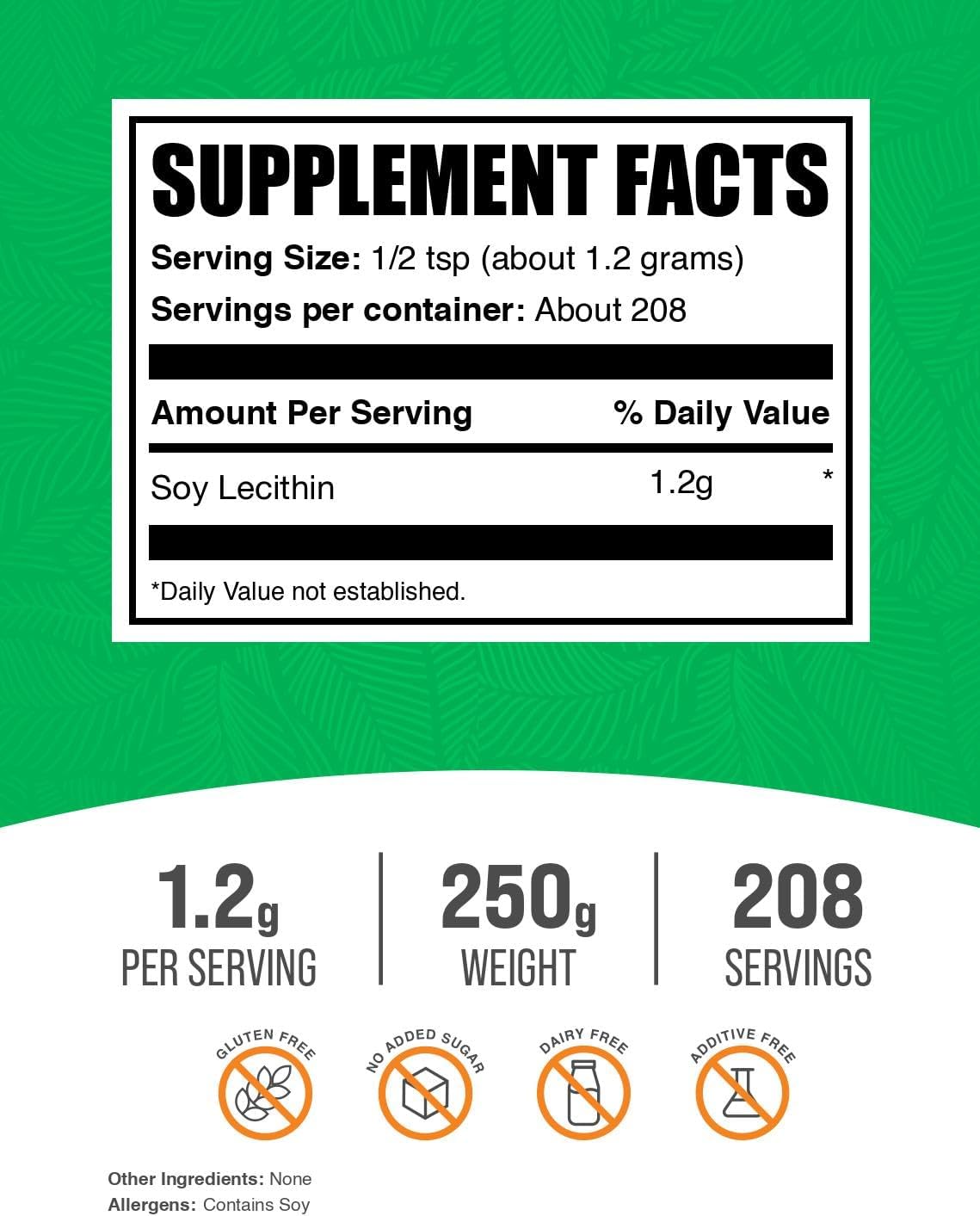 BulkSupplements.com Soy Lecithin Powder - Lecithin Supplement, Nutritional Supplement, Food Grade - Gluten Free, 1.2g per Serving, 250g (8.8 oz) (Pack of 1)