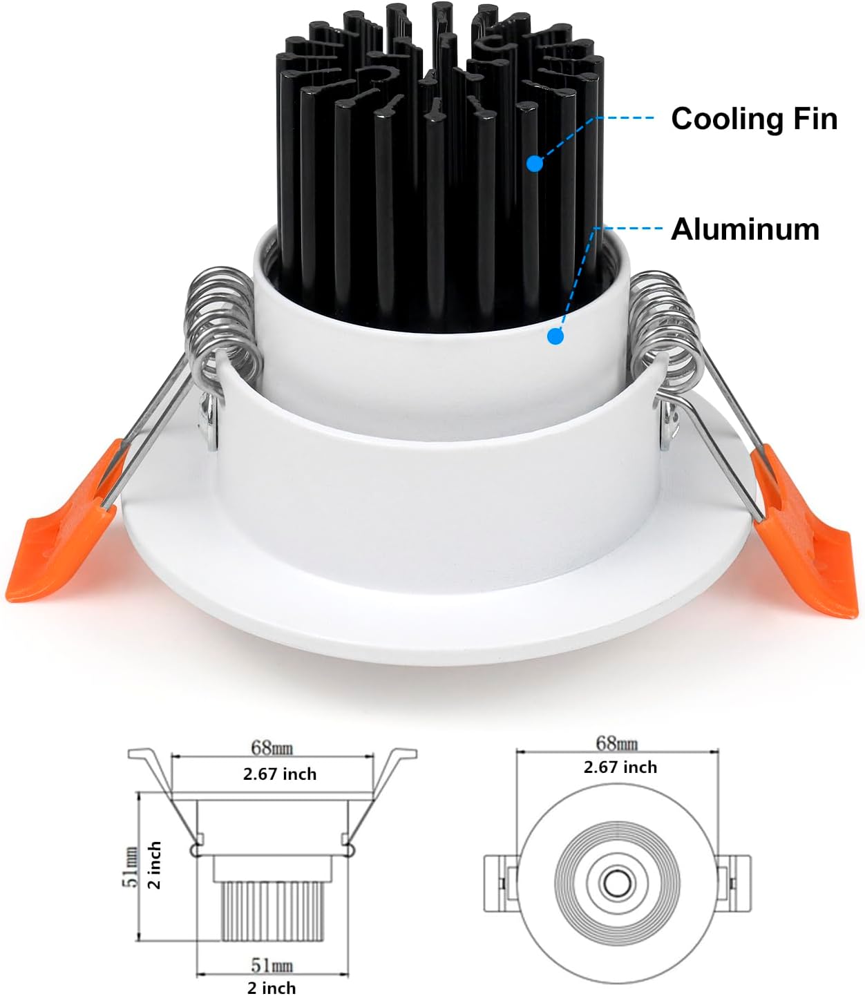 LightingWill 2inch LED Dimmable Downlight, 3W COB Recessed Ceiling Light, Warm White 3000K-3500K, CRI80, 25W 220LM Halogen Bulbs Equivalent, White (4 Pack)