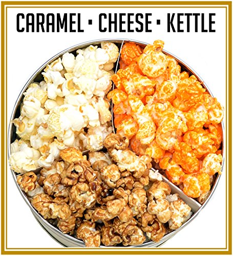 Gourmet Popcorn Gift Tin. Large 2 Gallon. 3 Amazing Flavors. Caramel, Cheese & Kettle Corn. Perfect for Mom, Dad, Coworkers, Secretary, Nurse