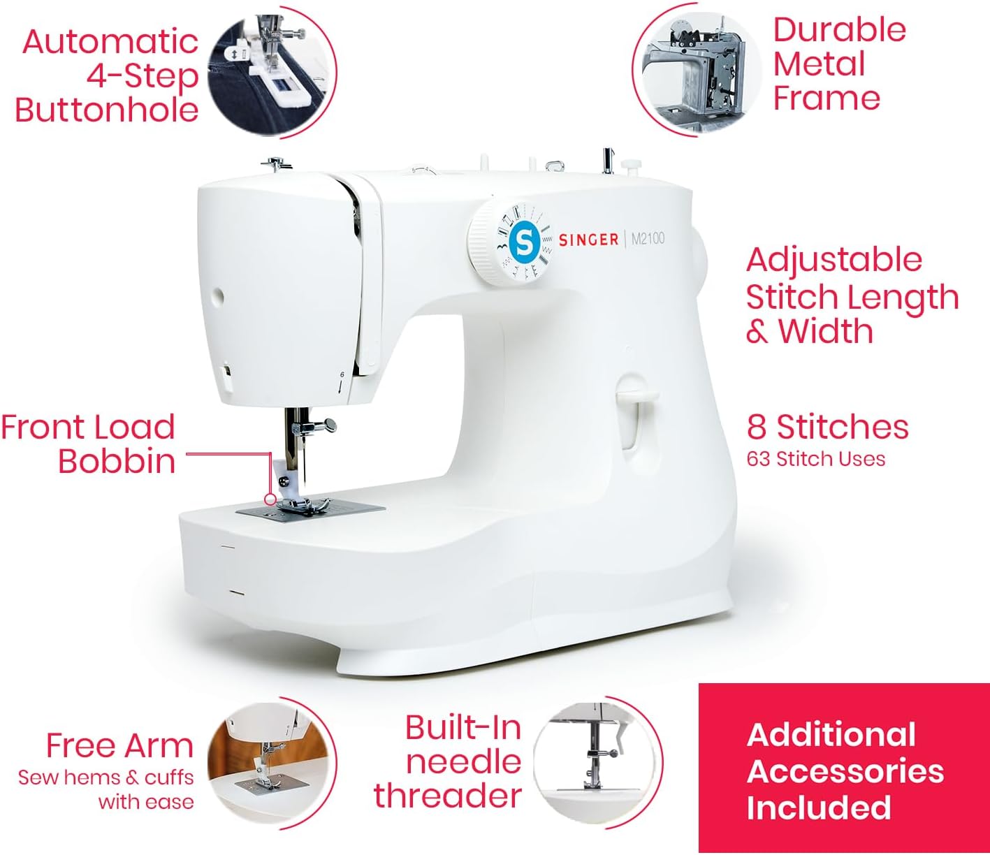 SINGER® M2100 Lightweight Compact Sewing Machine with Accessory Kit