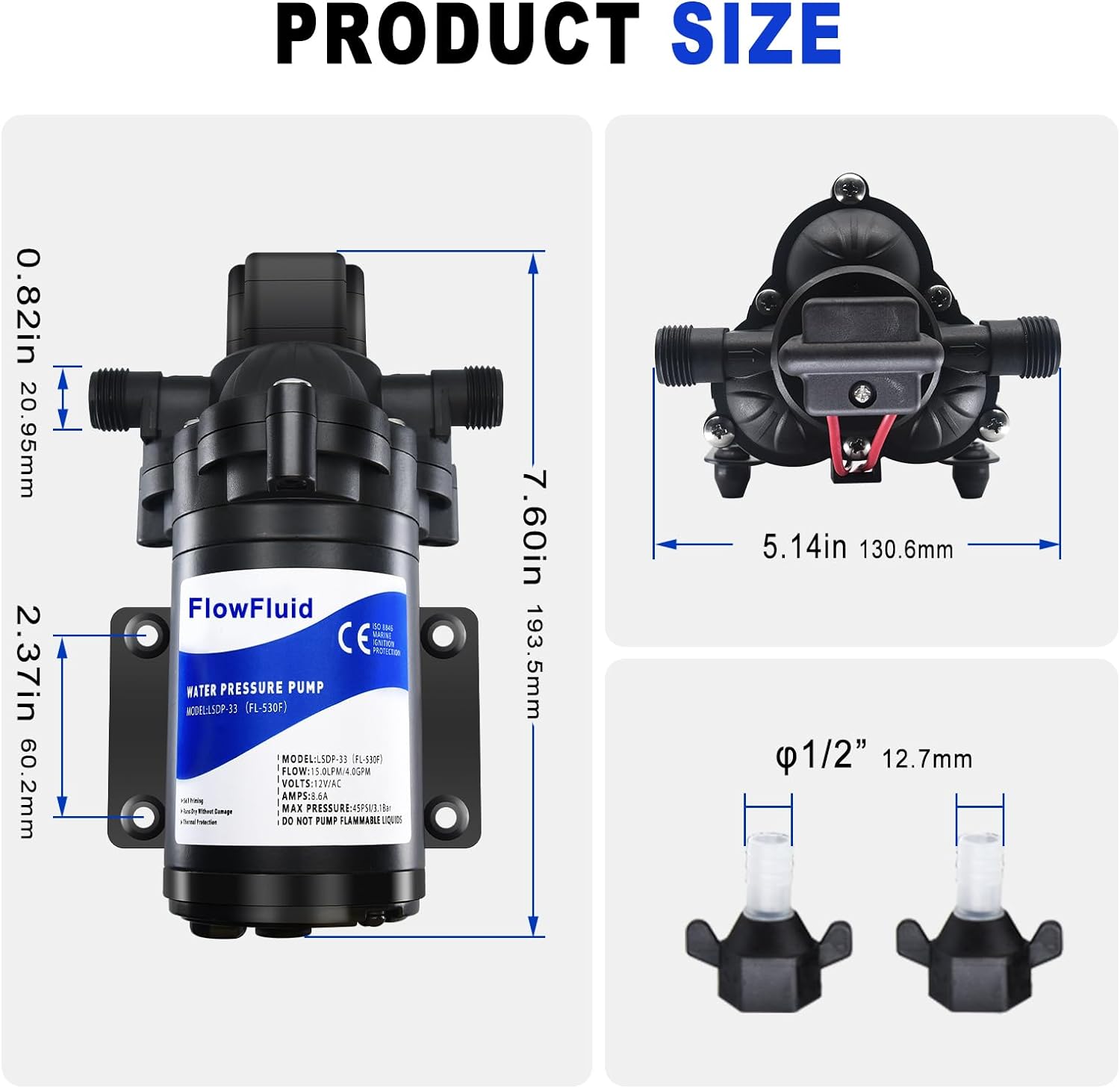 Water Pressure Booster Diaphragm Pump 110V AC for House, 45PSI 4GPM Fresh Water Transfer Pump with Plug