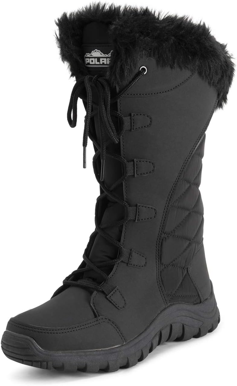 POLAR Womens Quilted Faux Fur Cuff Winter Duck Rubber Sole Durable Snow Rain Outdoor Boots