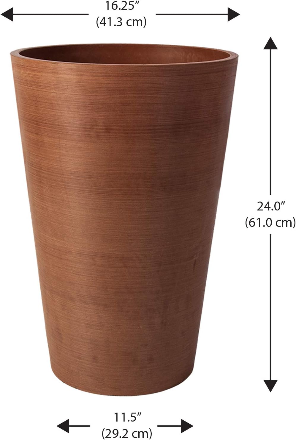Algreen Valencia Round Planter Pot, 12.25 by 18-Inch, Textured Brown | Round Shape, Indoor Use, UV And Weather Resistant, Drainage Hole With Removable Plug, Lightweight 5.51 lb