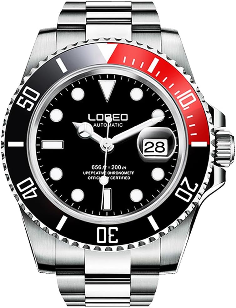LOREO Men's Automatic Watch Sapphire Crystals 200M Waterproof | Rotating Bezel Luminous Markers and Hands Date 316L Stainless Steel Case and Bracelet Waterproof Watch