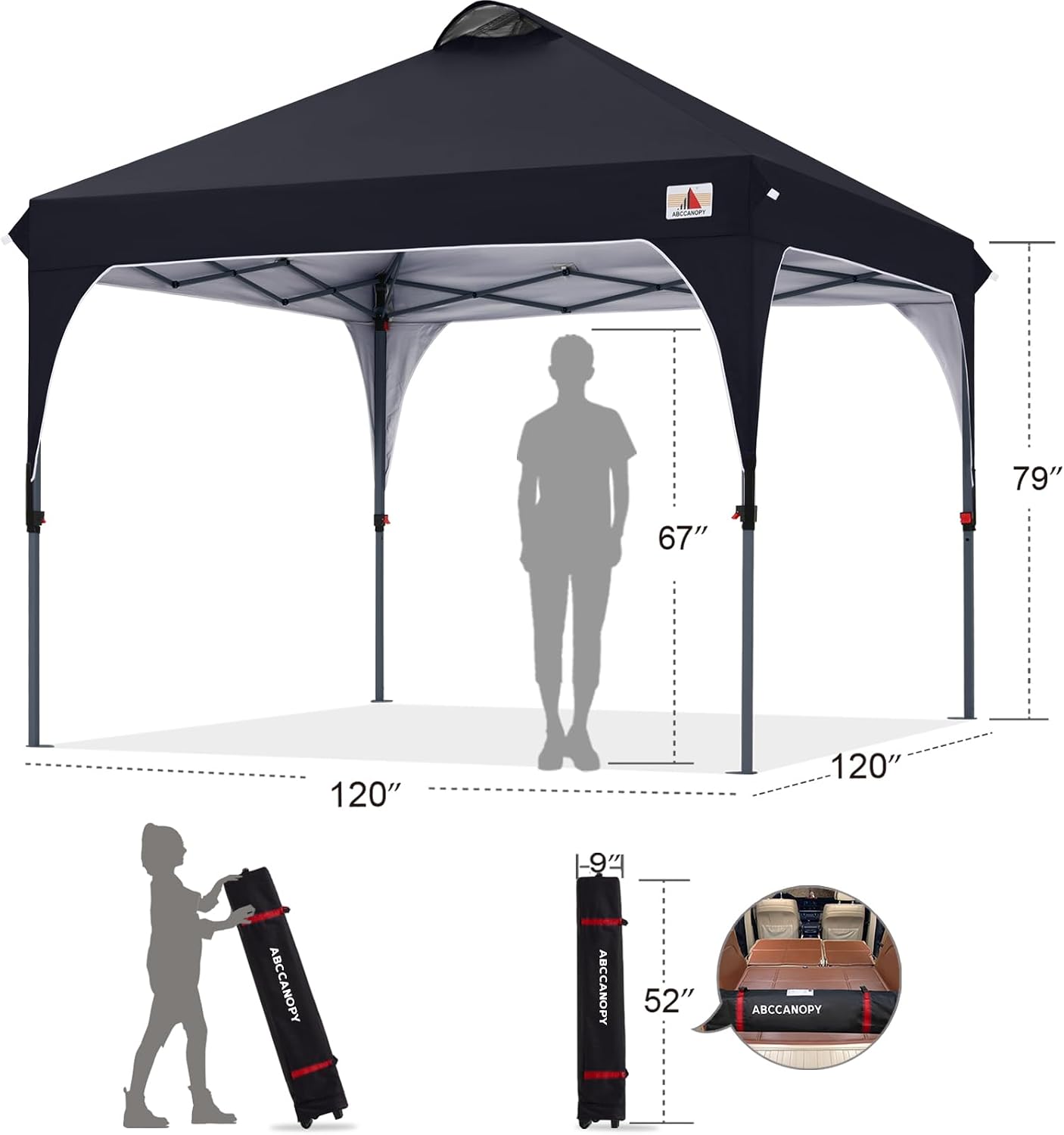 ABCCANOPY Outdoor Pop up Canopy Tent, 10x10 Instant Portable Canopy for Camping, Beach, Backyard,Gray | Water resistant & UV protection canopy, easy setup, with carry bag, ideal for camping, beach, backyard, market events