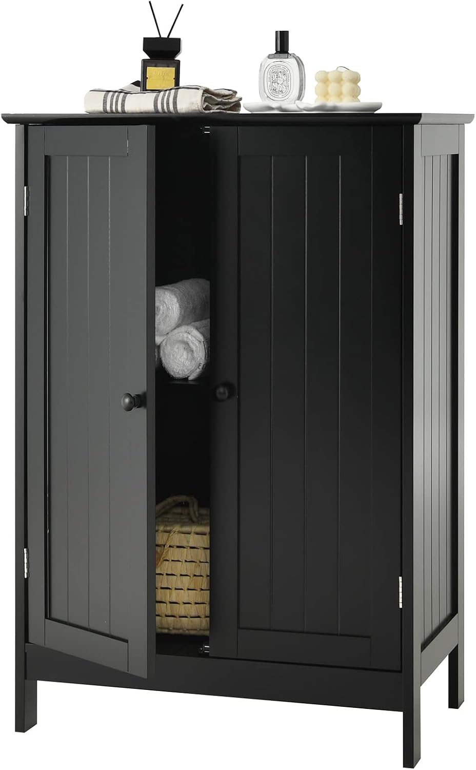 GLACER Bathroom Floor Cabinet, Wooden Storage Cabinet (White)
