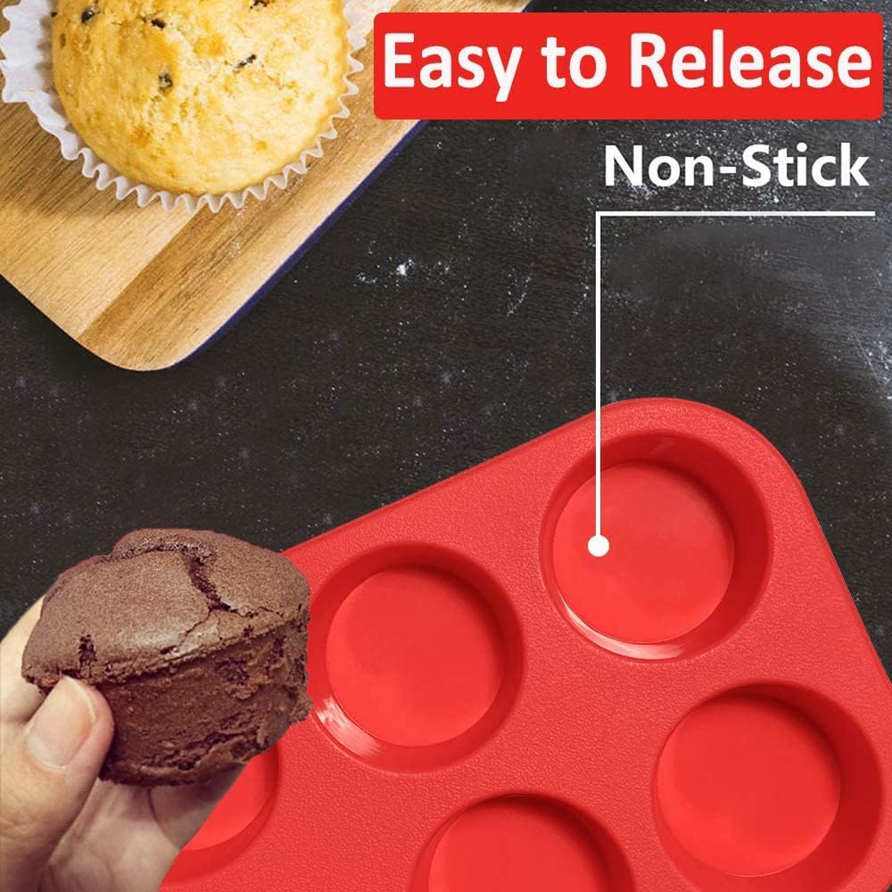 Walfos Silicone Muffin Pan - 6 Cup Non-Stick Silicone Cupcake Pan, Just Release! Food Grade and BPA Free Baking Cups, Perfect for Egg Muffin, Cupcake