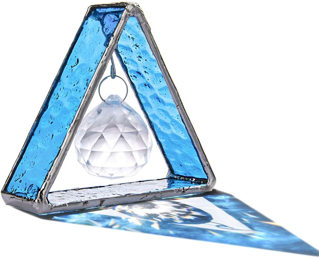 Green Stained Glass Pyramid Suncatcher Window Hanging Prism Decor