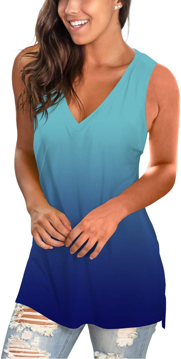 Sampeel Womens Summer Tank Tops Basic Tanks V Neck Sleeveless T Shirts Side Split
