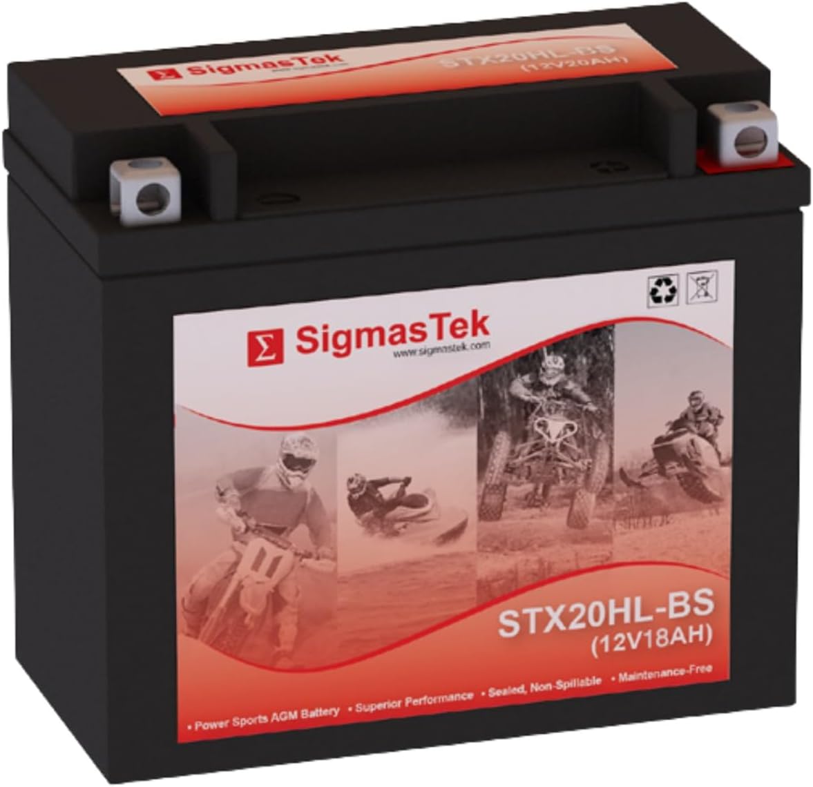 Genuine SigmasTek STX20HL-BS SLA AGM Motorcycle Battery by SigmasTek, STX20HL-BS 310CCA