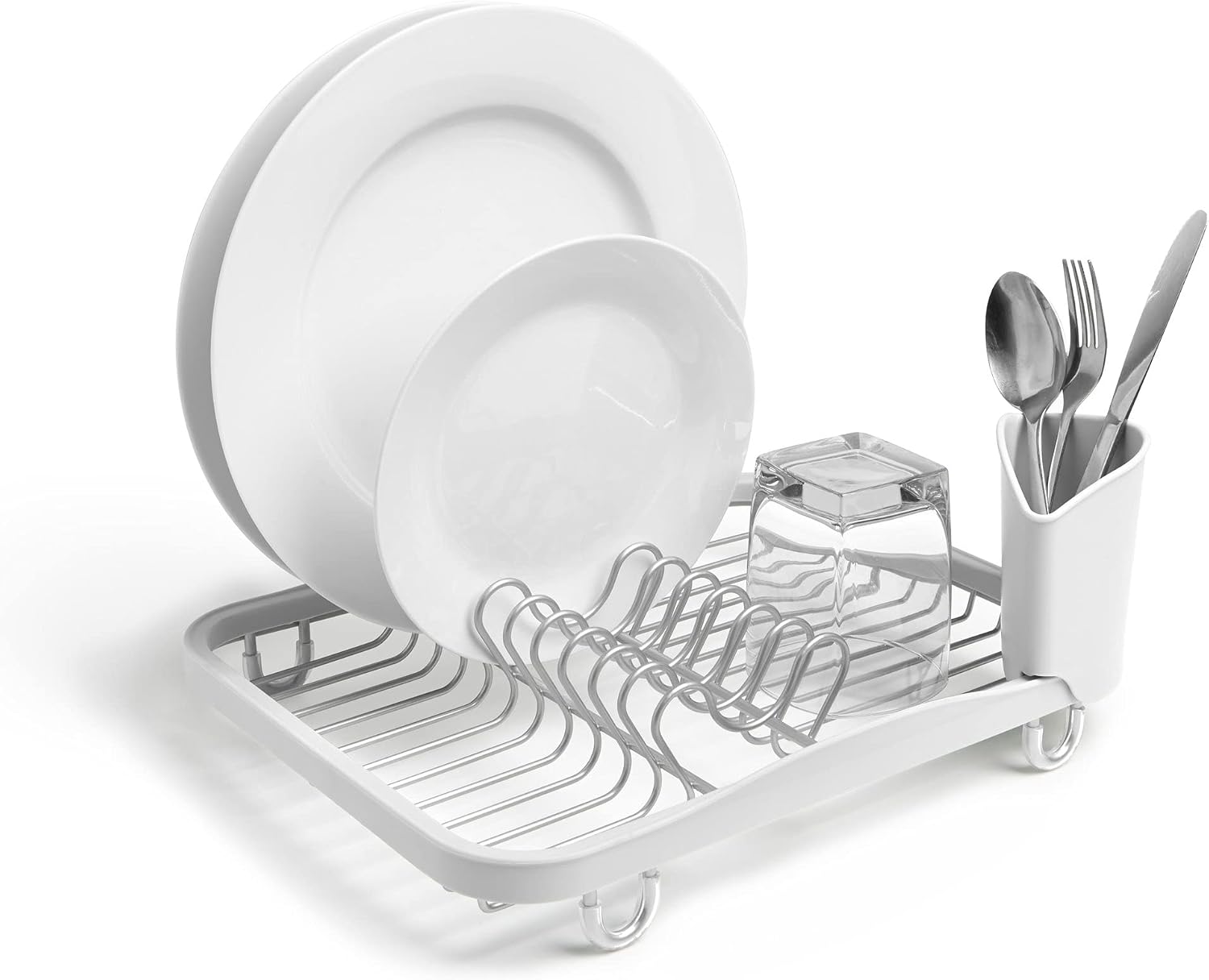Umbra Sinkin Dish Drying Rack, in Sink or Countertop Drainer, Black/Nickel | Removable utensil holder, non slip rubber feet, fits standard sizes, coated wire and plastic