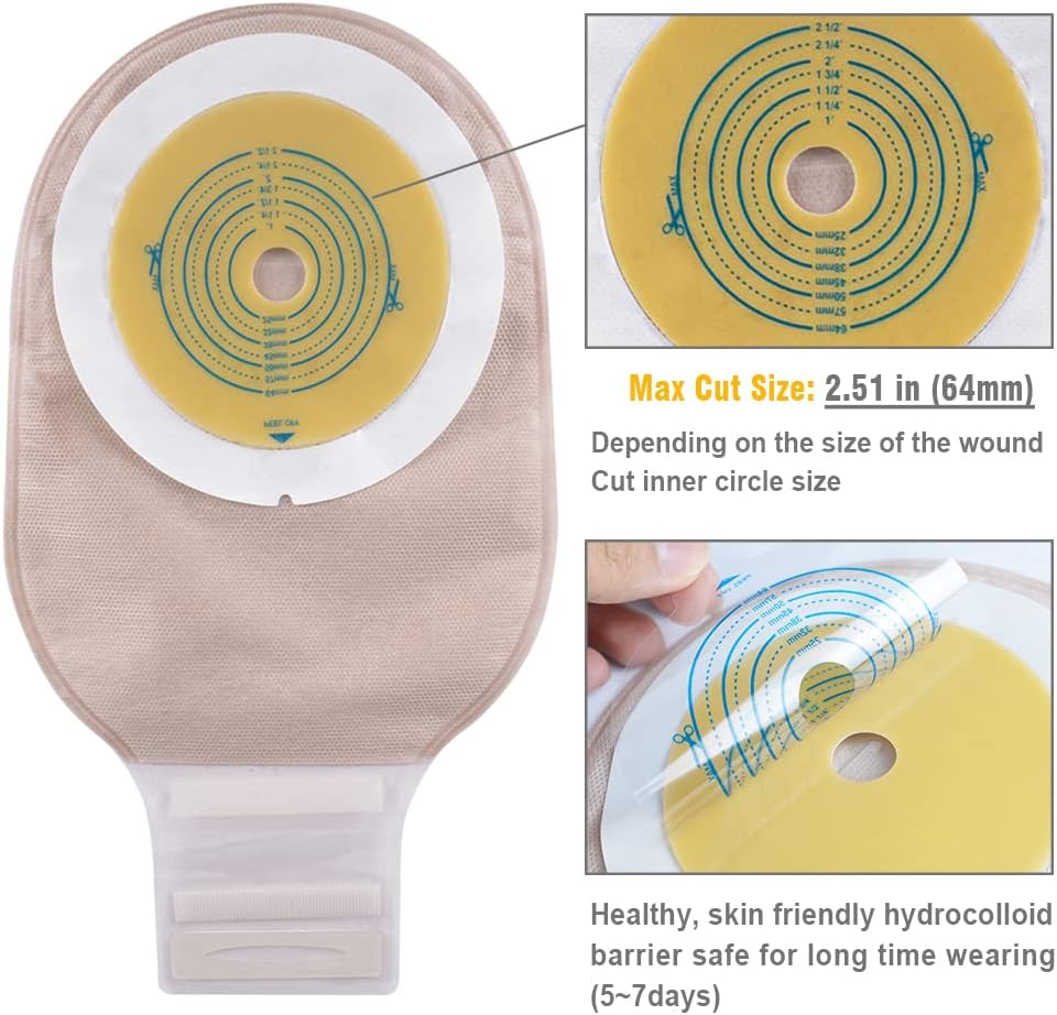 OUCHAN 20 PCS Colostomy Bags with Velcro Closure, One Piece Ostomy Bag | Ostomy Supplies, for Drainable Ileostomy Bags Stoma Care