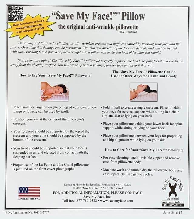 Save My Face!" Pillow THE Original Anti-Wrinkle PILLOWETTE Le Grand Pillow (Stick-N-Slide, White)
