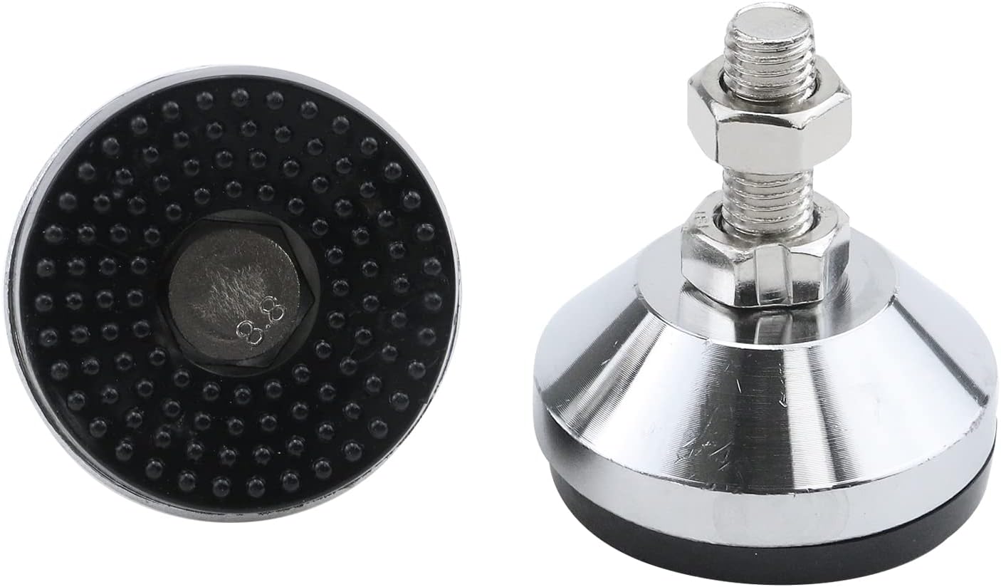 Antrader 4Pcs M8 x 2 Inch Steel Adjustable Leveling Feet,2 Inch Nylon Base | Reinforced Articulated Foot Cups for Furniture & Equipment,Anti-slip Dotted Rubber Base,Reduce Vibration & Protect Floors