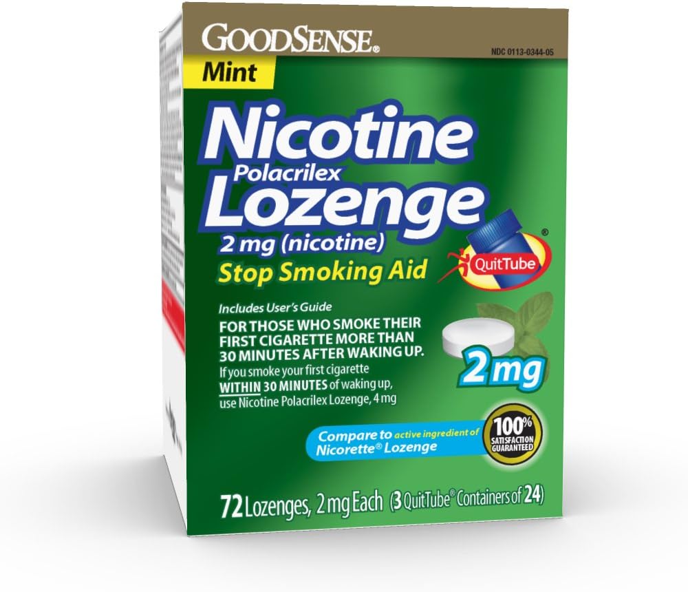 GoodSense Nicotine Polacrilex Lozenge 2 mg (Nicotine), Mint Flavor, Stop Smoking Aid; Quit Smoking with Nicotine Lozenge, 72 Count