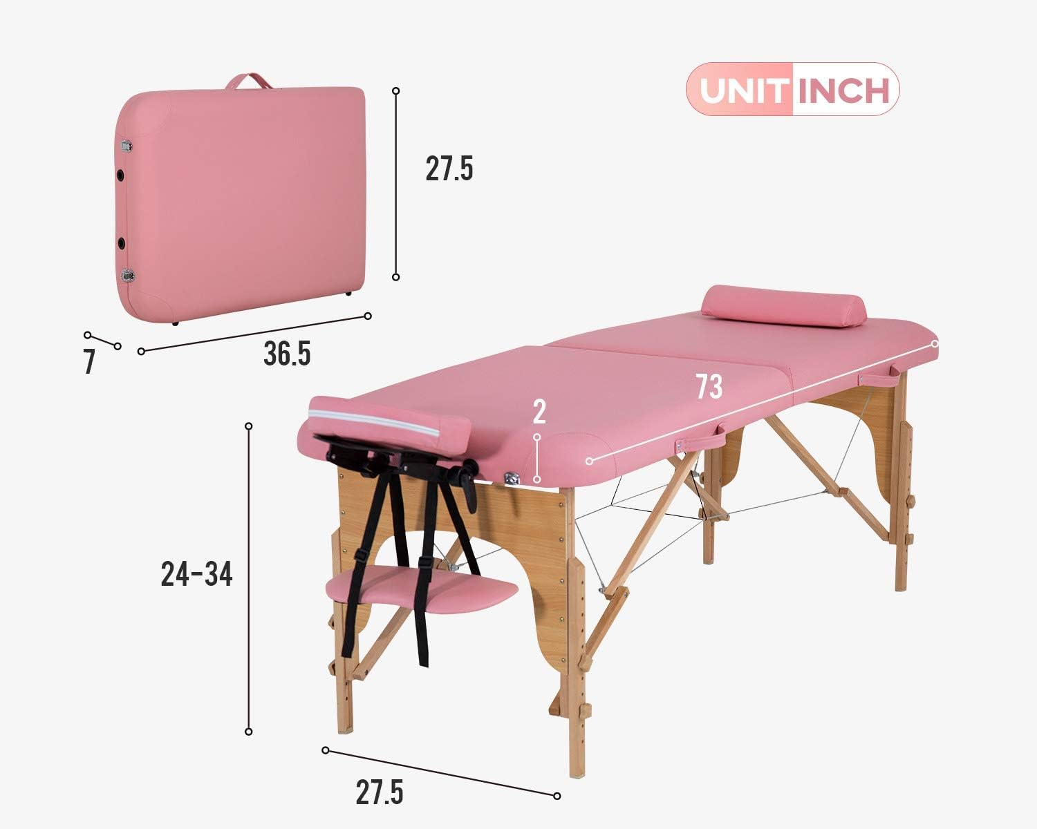BestMassage | Portable Massage Table | 24" Wide, Black PU Leather | Lightweight, 2-Fold Massage Table with Height Adjustment, 450lbs Capacity, Carry Bag | For Massage, Facial, Tattoo, Home, Spa