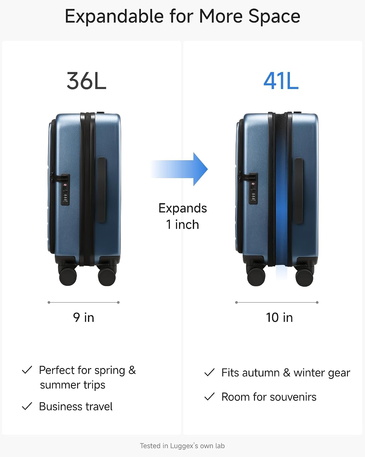LUGGEX Checked Top Opening Expandable Suitcase, Black, 28" | Checked Luggage, Top Opening Design, 100% PC Hard Shell, Expandable Storage, TSA Approved Lock, 105L-115L Capacity, FX-Core