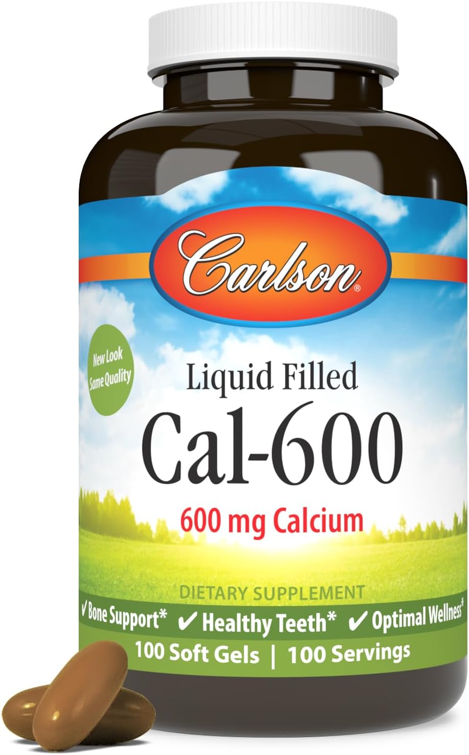Carlson Cal-600, 600 mg, Calcium, Liquid Filled, 100 Softgels | Bone Support; Healthy Teeth; Optimal Wellness