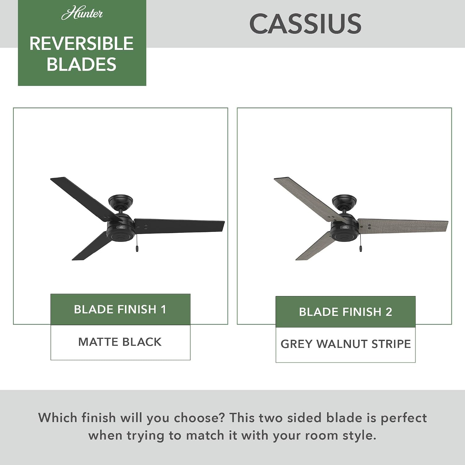 Hunter Cassius, Outdoor or Indoor, Ceiling Fan, 44 inch, Matte Black