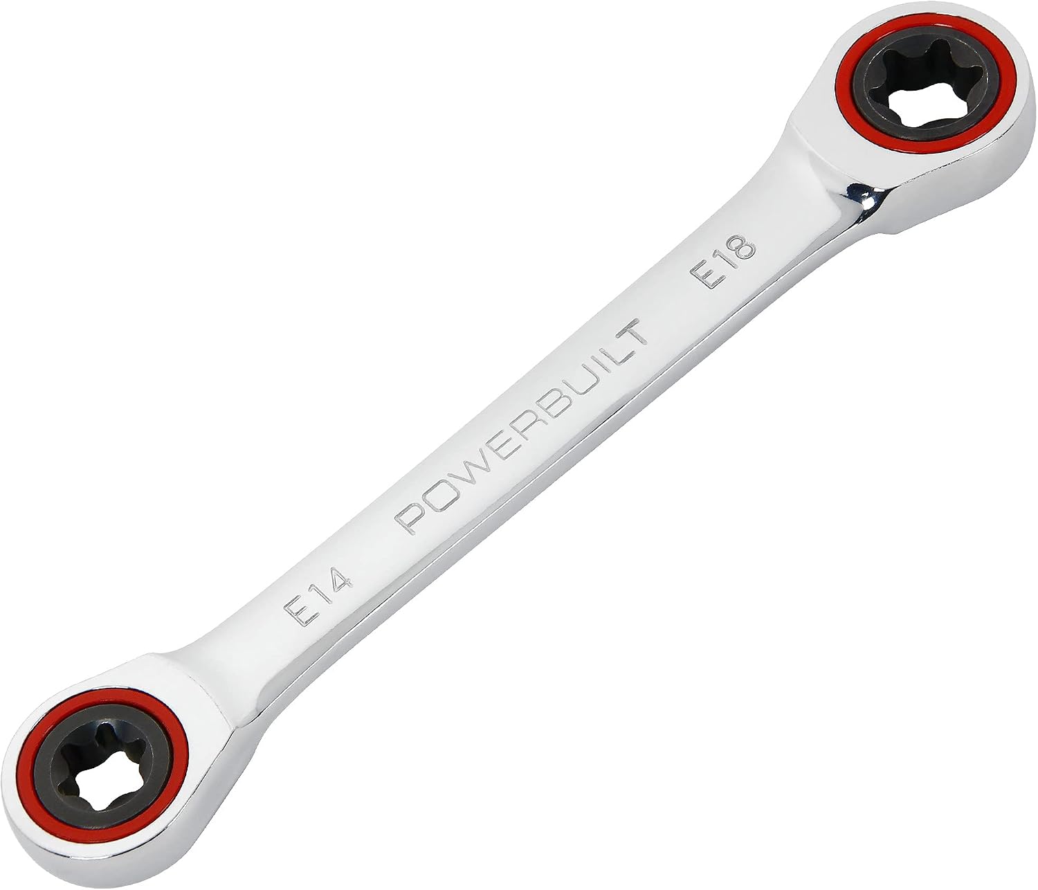 Powerbuilt E10/E12 Ratcheting Double Box-End E-Torx E-Star Wrench, 72-Tooth Ratcheting Wrench with 5-Degree Swing for Tight Spaces - 641760