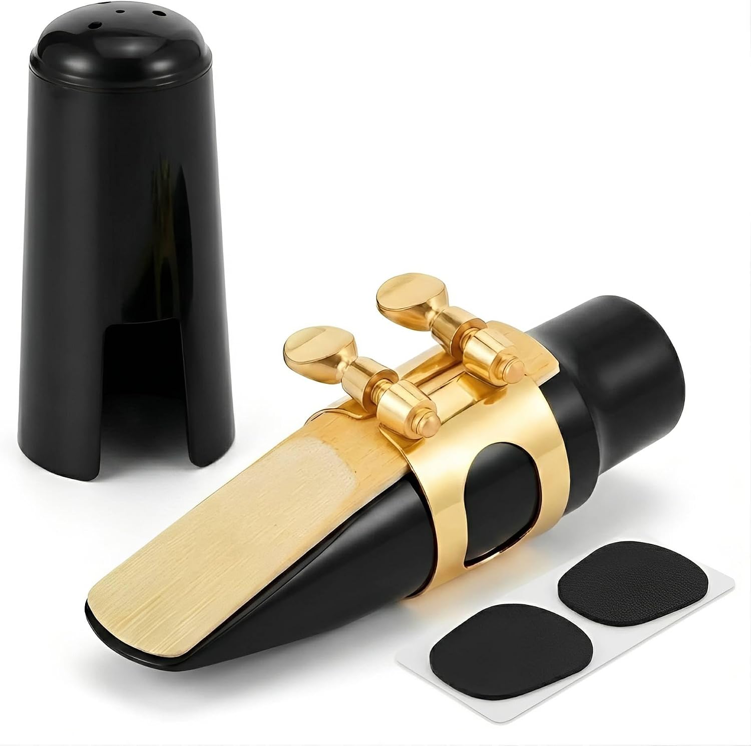 Alto Saxophone Mouthpiece Kit with Cap and Gold Metal Ligature | Includes Size 2.5 Reed & Cushions, Durable Replacement Set for Student Beginners