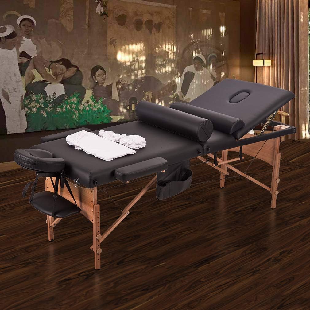BestMassage Massage Bed Portable Massage Table 28 inch Wide Lash Bed Height Adjustable PU Leather 2 Folding with Oxford Bag for Spa Footmassage Facial CareSpa Tattoo