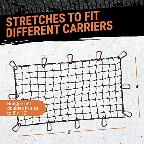 Cargo Net for Roof Rack - 22 x 38 Inch, Heavy-Duty, Mesh Square Bungee Netting with 12 Black Clips and Storage Bag - Holds Small and Large Loads
