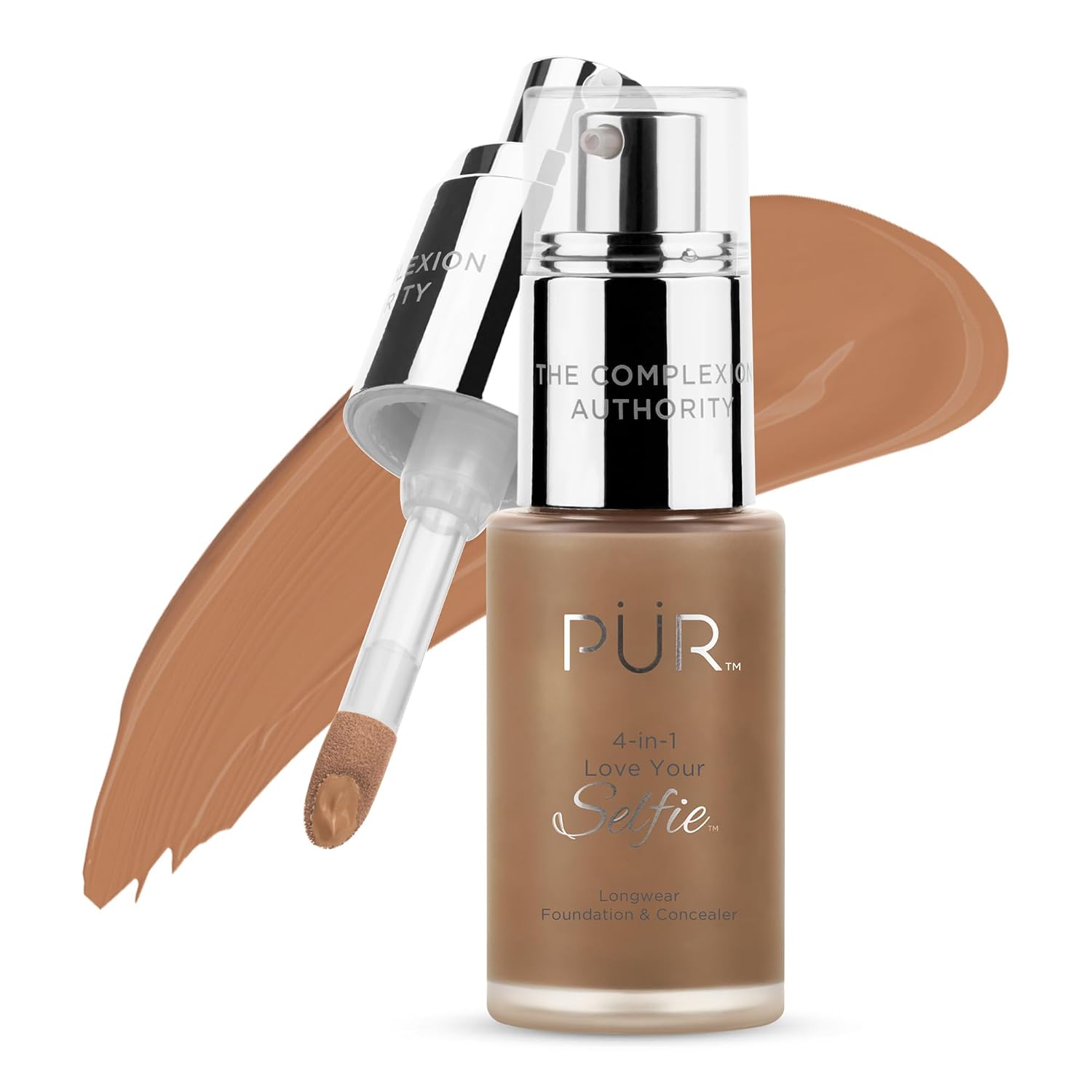 PÜR MINERALS 4-in-1 Love Your Selfie Foundation & Concealer - Longwear Medium-to-Full Coverage Liquid Makeup Foundation with Hydrating Blend for Refined-Looking, Natural Beauty Glow & Skin Texture