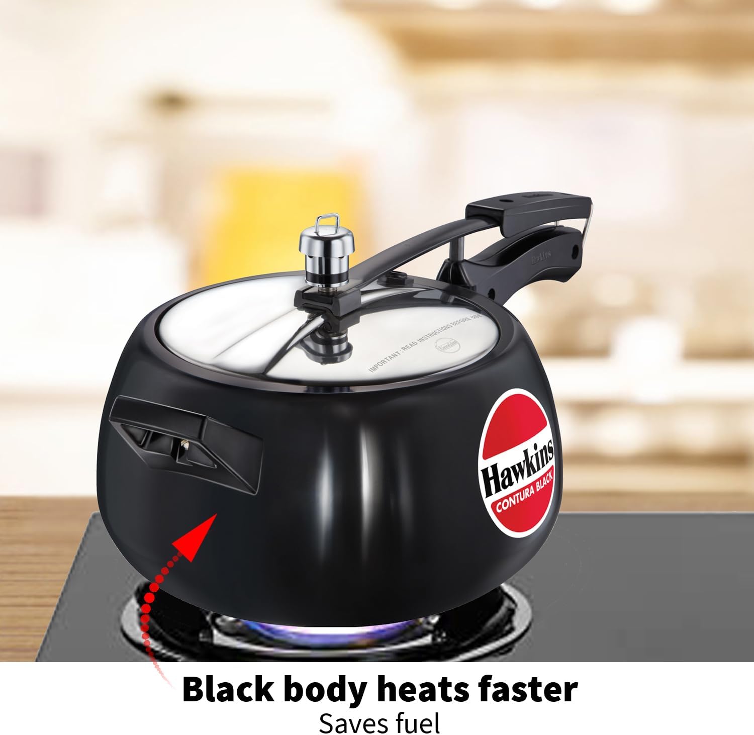 Hawkins 3.5 Litre Contura Black Pressure Cooker, Hard Anodised Inner Lid Cooker, Handi Cooker, Black (CB35)
