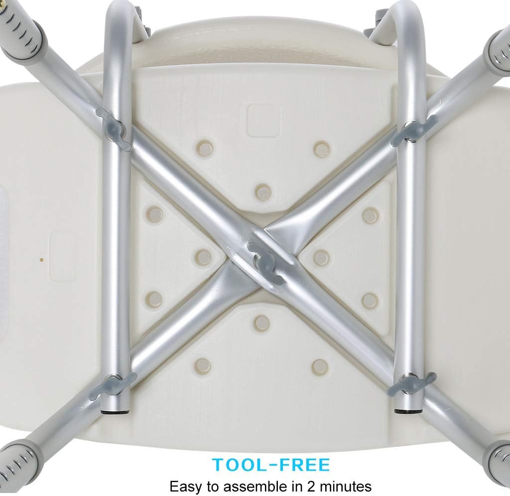 Shower Stool, Adjustable Shower Chair,Portable Bath Seat, White Bathtub Lift Chair, Height is Adjustable of 14 to 21 (Silver)