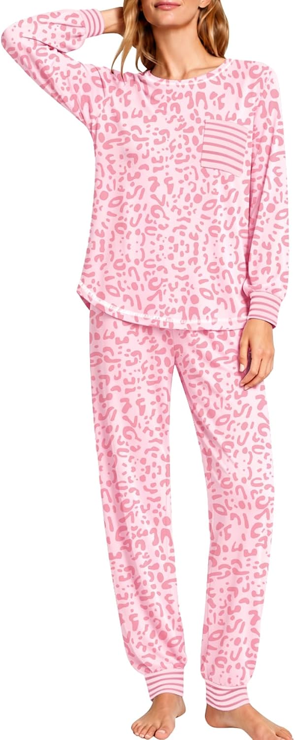 SWOMOG Women’s Pajamas Set Long Sleeve Sleepwear with Long Pants Soft Modal Loungewear Pj Set