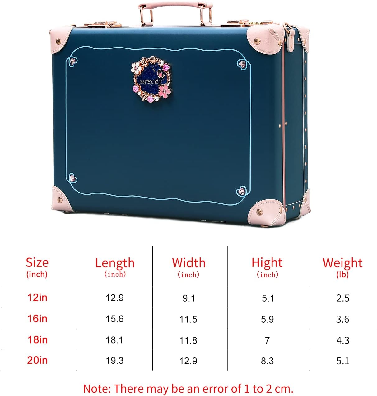 urecity Vintage and Cute Carry-on Overnight Case Non-wheeled Mini Leather Trunk Suitcase with Shoulder Strap
