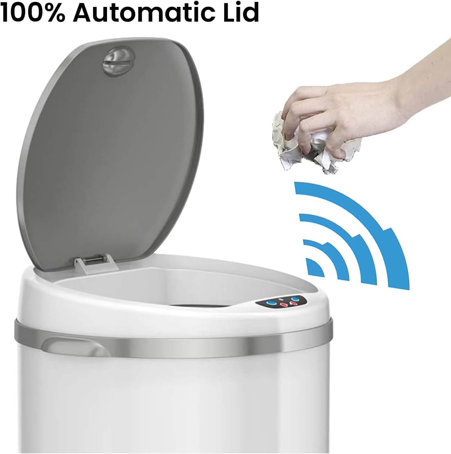 iTouchless 13 Gallon Touchless Sensor Kitchen Trash Can with Odor Control System, Brushed Stainless Steel, Round Garbage Bin for Home or Office - IT13RCB