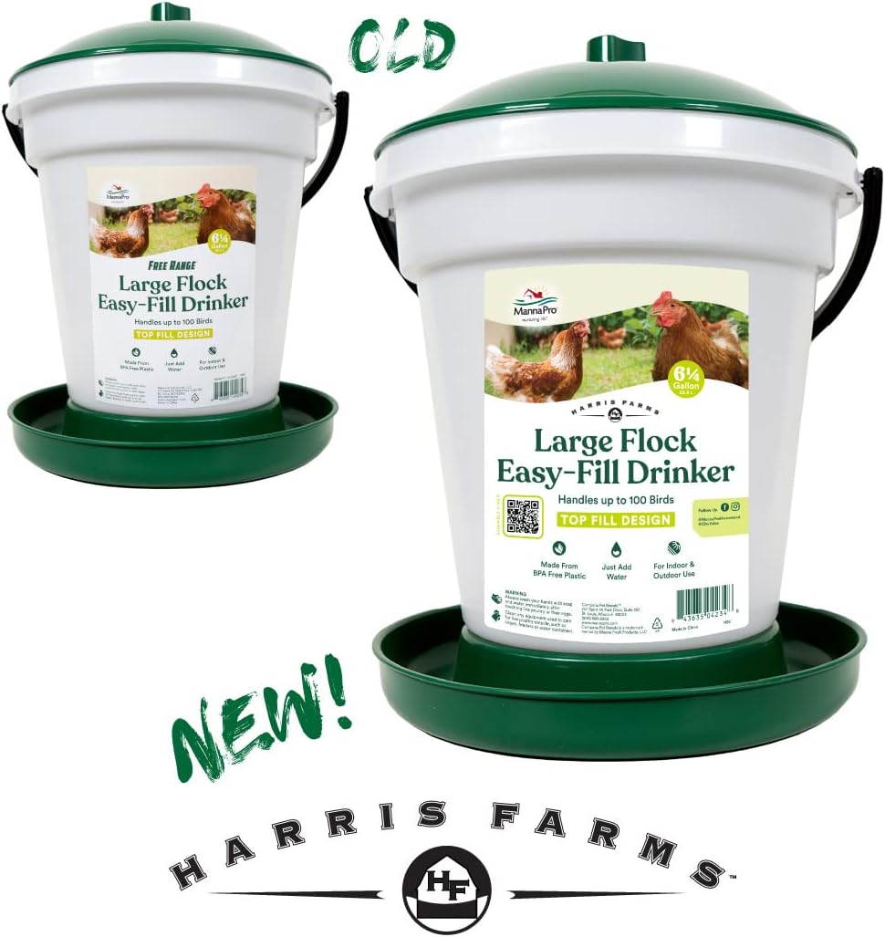 Harris Farms Easy-Fill Poultry Drinker, NO BPA Plastic, 6.25 Gallon | Large Capacity Poultry Drinker, Top-Fill Design, Durable NO BPA Plastic Construction, Ideal for Chickens & Backyard Flocks