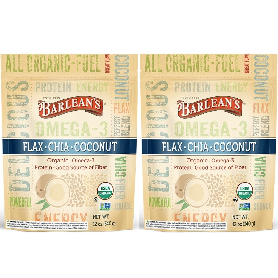 Barlean's Forti-Flax Organic Ground Flaxseed, Omega-3 Fiber, 16oz, 2-Pack | Ground whole raw flax seeds, Lignans, ALA omega-3, Fiber, Non-GMO, Vegan, For smoothies, baking, oatmeal & yogurt