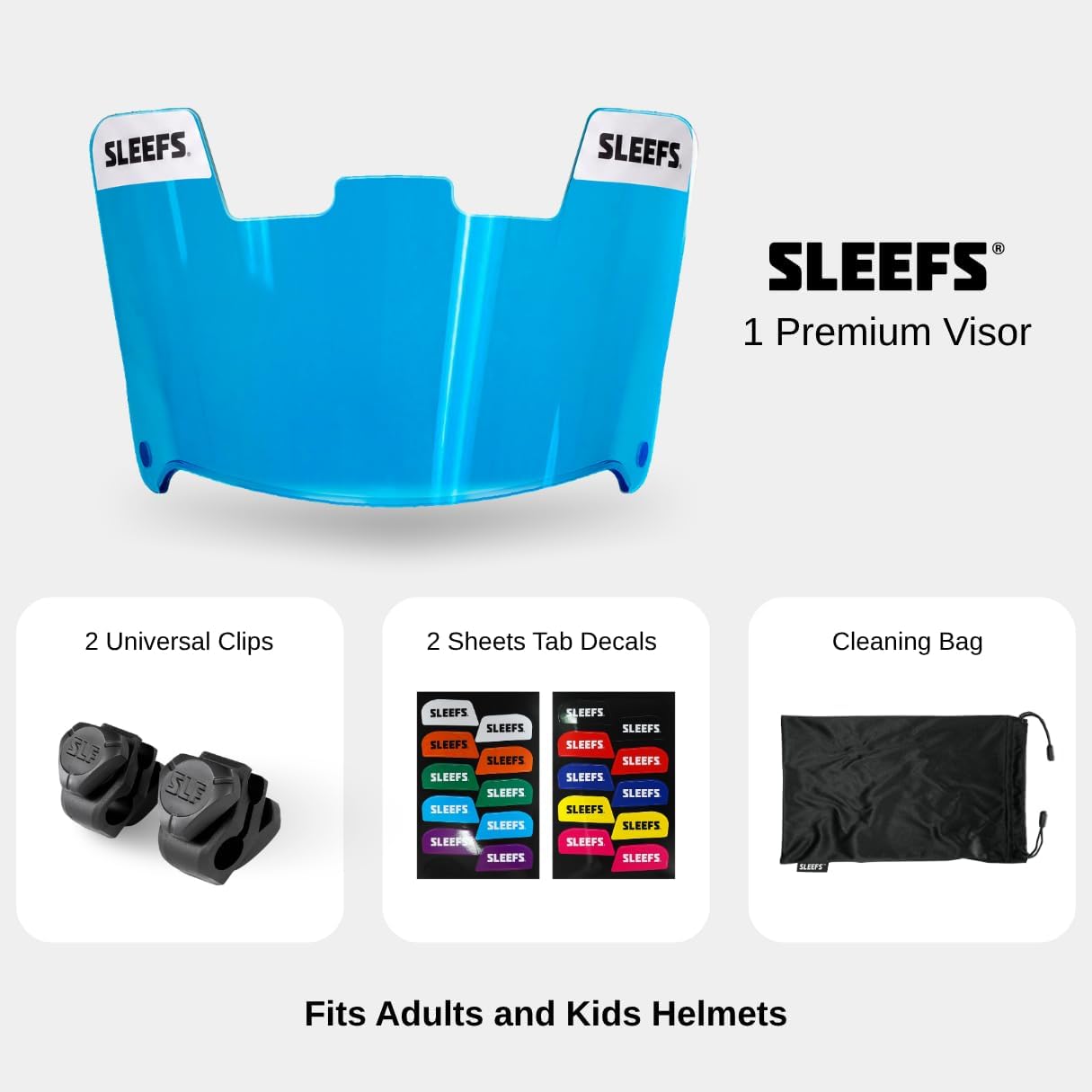 SLEEFS Clear Football Visor for Helmet - Professional Football Visor - Face & Eye Shield - Fits Youth & Adult Helmets - Includes Quick Visor Clips