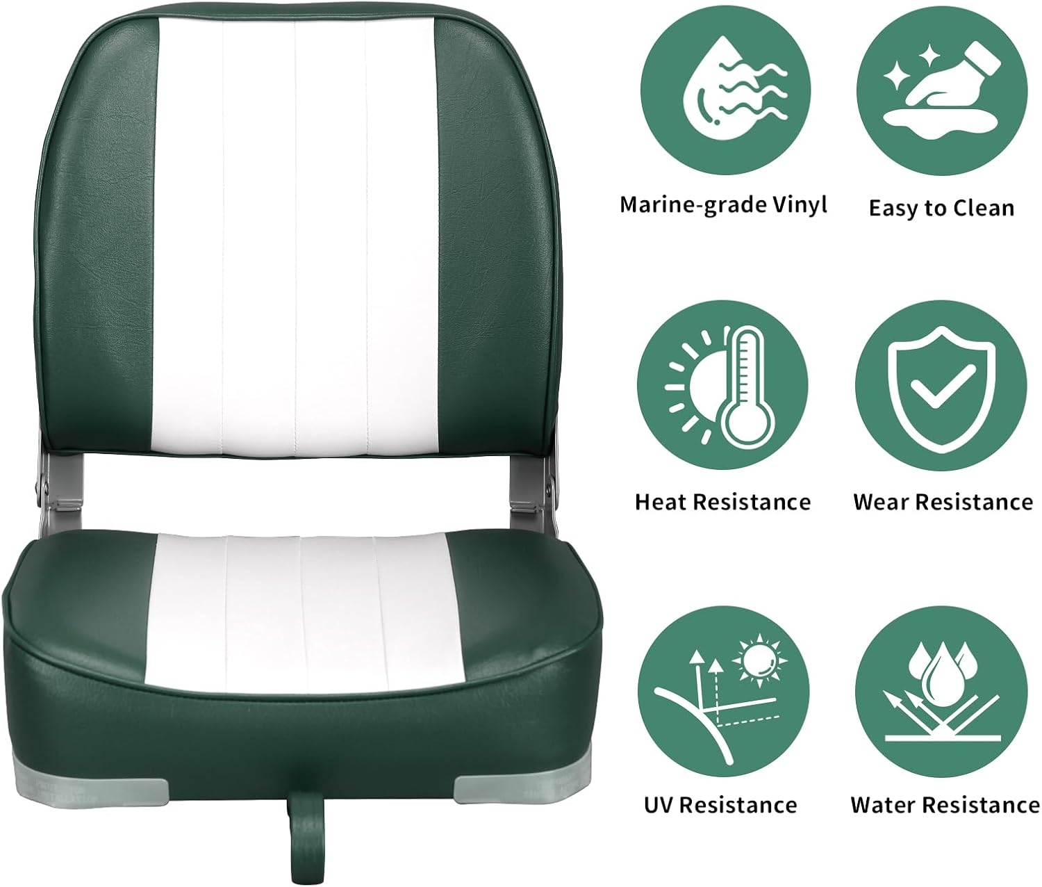Leader Accessories Classic Low Back Folding Fishing Boat Seat Boat Chairs | Marine Boat Chairs With Thick Cushion, Aluminum Hinge, Use universal 5"x5" Mount, Fits Jon/Bass/Pontoon Boats