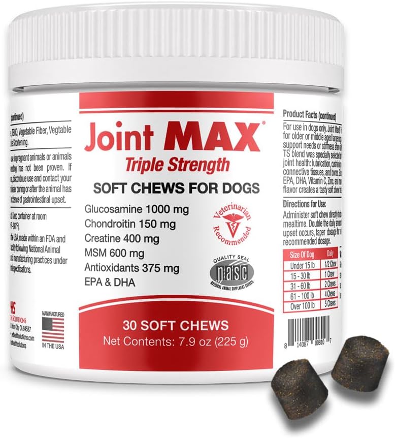 TS Joint Supplement Vet Formulated Pain & Inflammation Relief Treats Hip Dysplasia & Arthritis.Glucosamine, Chondroitin, Turmeric, MSM, HA, Creatine, Omega 3 EPA+DHA. All Dogs 240 Soft Chews