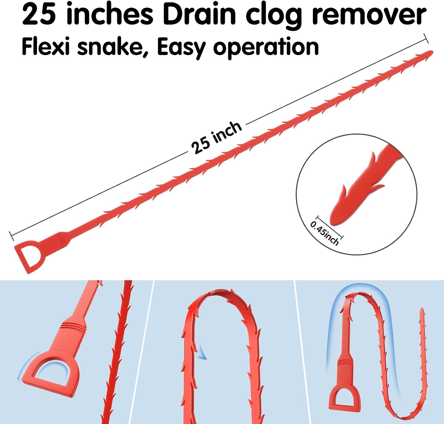 25ft Drain Auger Heavy Duty, Professional Plumbing Snake with Drill Adapter, Manual & Powered Clog Remover for Kitchen, Bathroom, Shower Sink & Bathtub, Flexible Pipe Snake Cleaner with Gloves