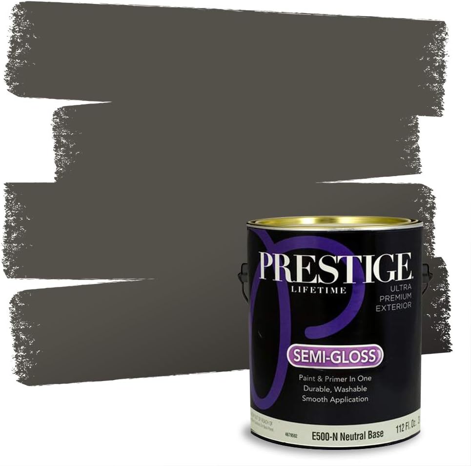 PRESTIGE Paints Exterior Paint and Primer In One, 1-Gallon, Flat, Comparable Match of Sherwin Williams* Grizzle Gray*