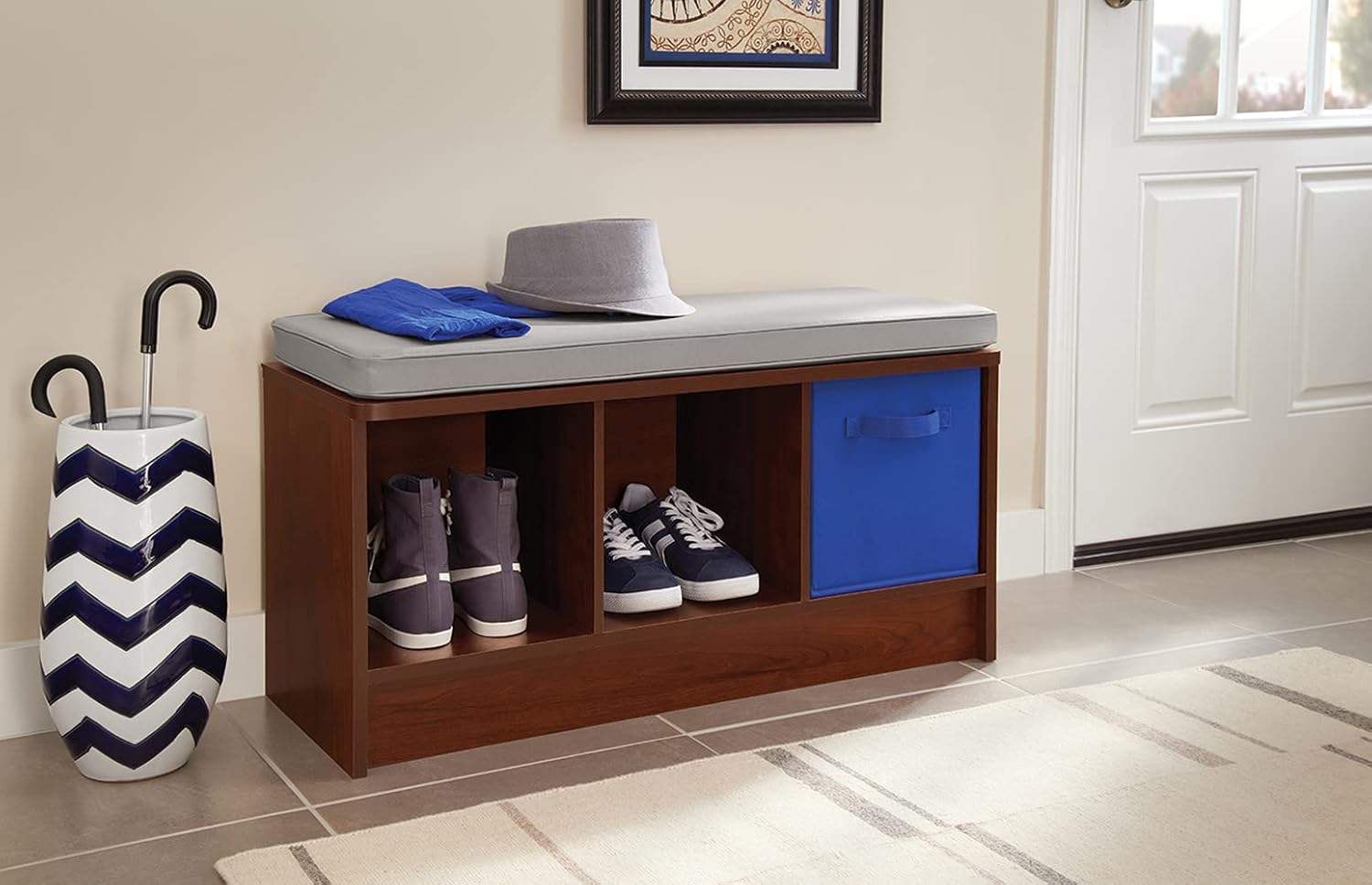 ClosetMaid 3258 Cubeicals 3-Cube Storage Bench, Natural Gray with Gray Cushion