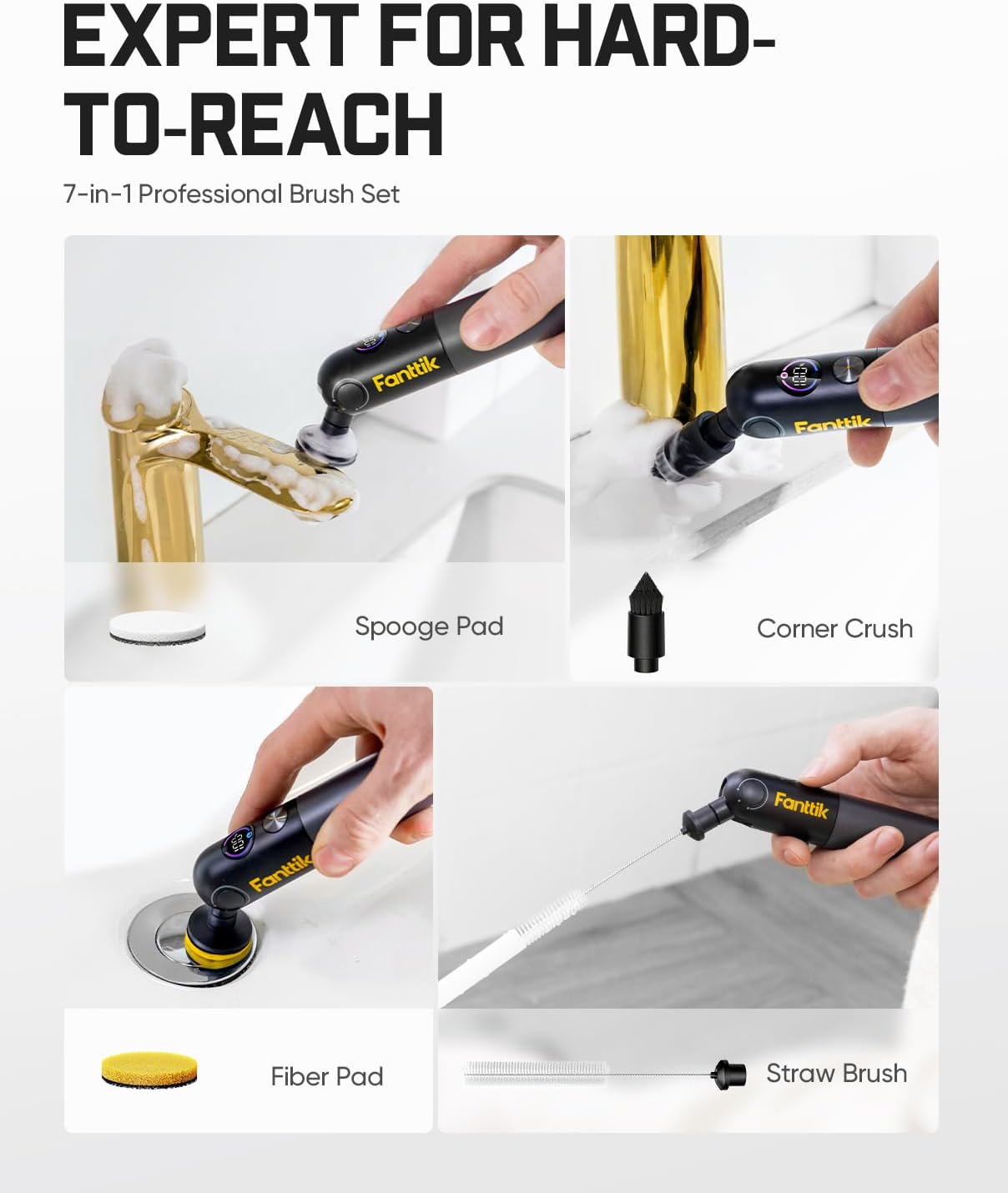 Fanttik Flip G10 Nano HomeCare Electric Spin Scrubber, Tile Grout Brush | 360° High-Torque Rotation, 2-Speed & 3-Angle