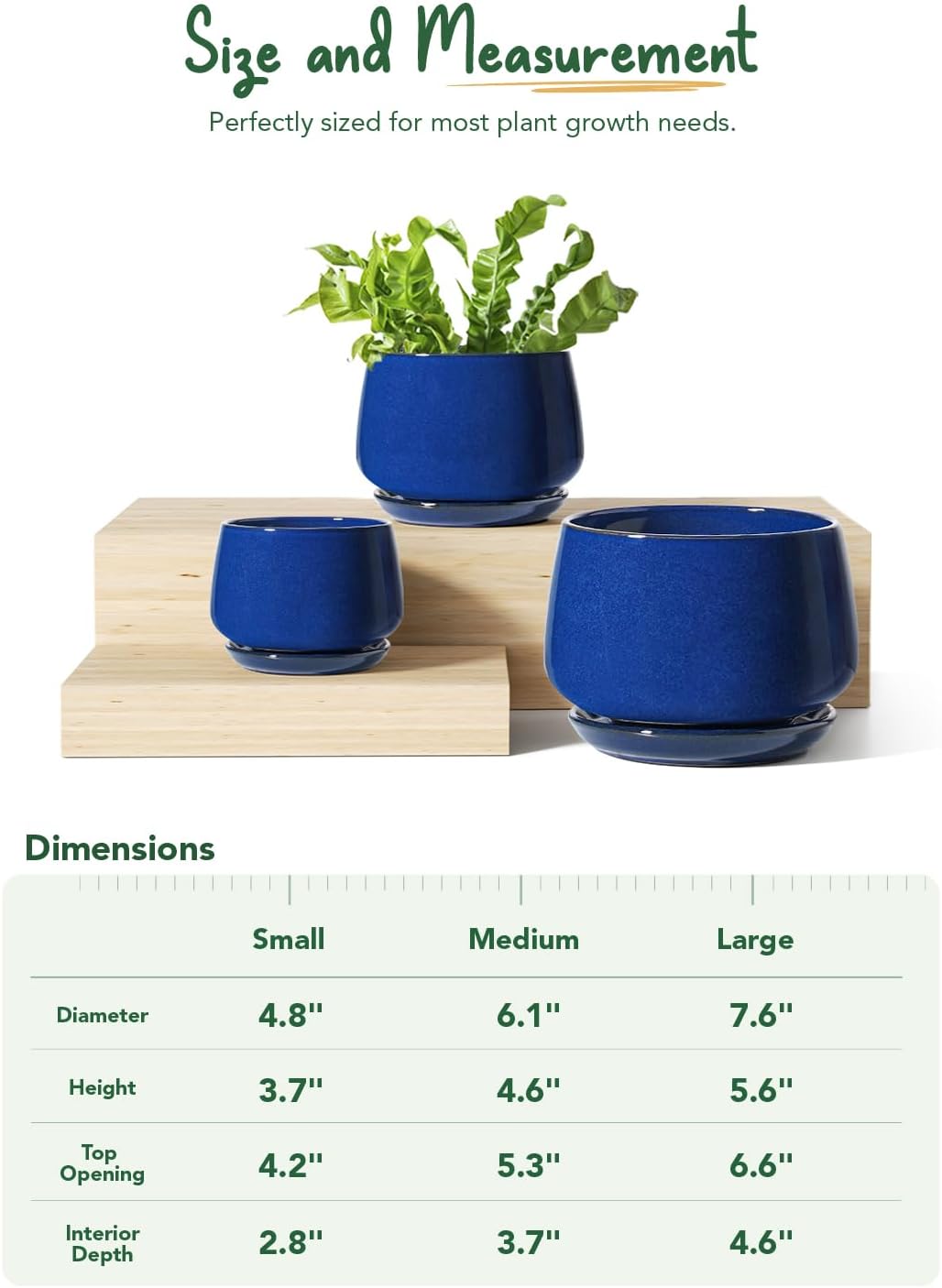 LE TAUCI Plant Pots, 4.1+5.1+6.5 inch, Set of 3, Ceramic Planters with Drainage Hole and Saucer, Indoor Flower Pot with Hole Mesh Pad, Gifts for Mom