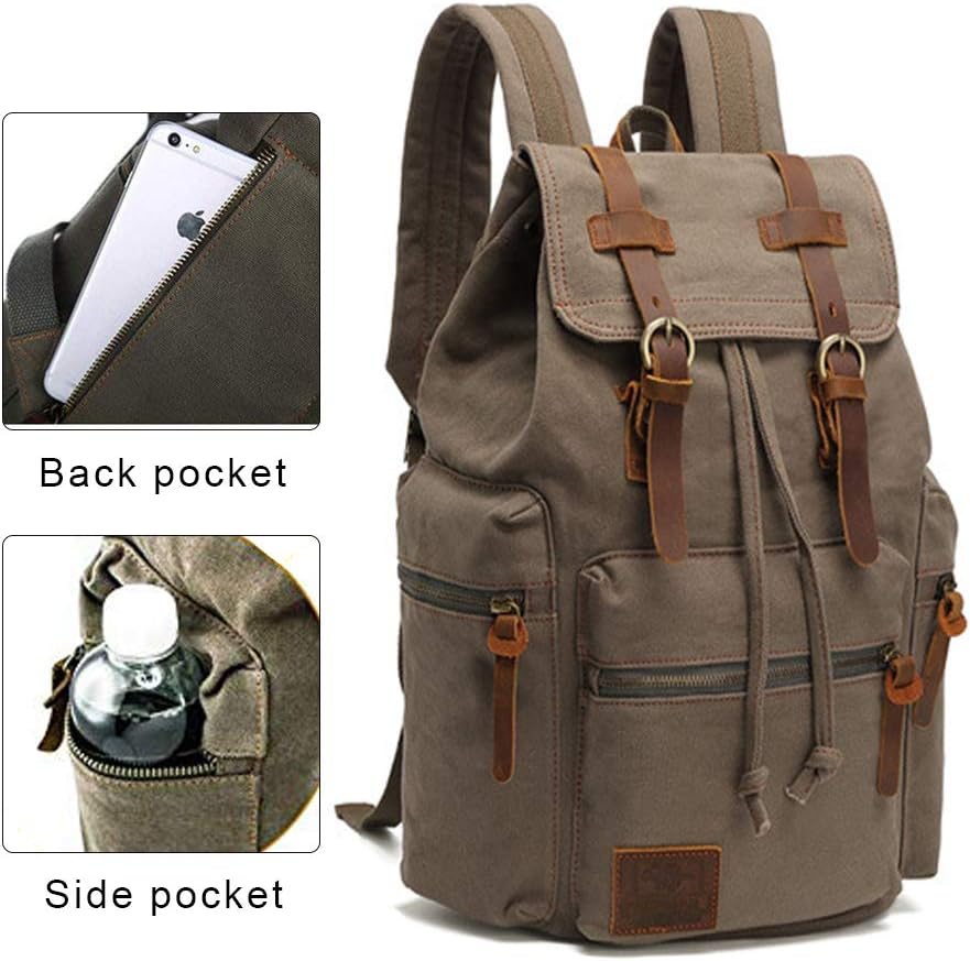 AUGUR High Capacity Canvas Vintage Backpack - for School College Hiking Travel 12-17" Laptop