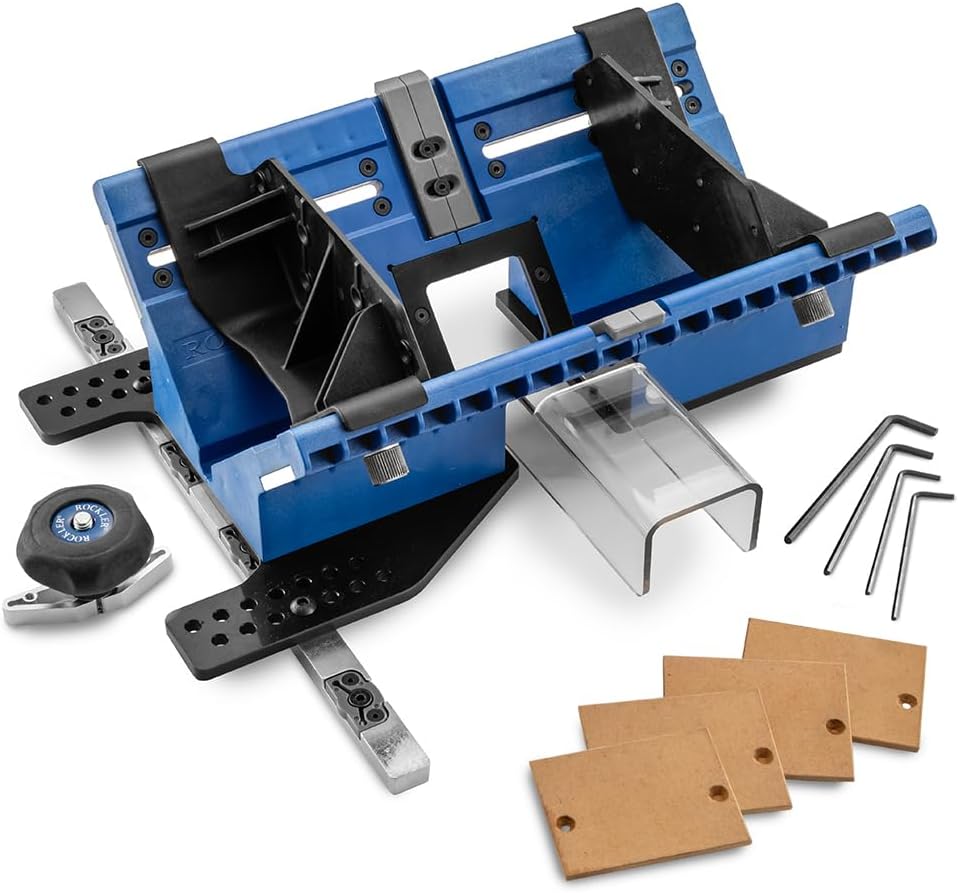 Rockler Deluxe Spline Jig for Table Saw & Router Table - Adjustable Box Joint Fixture with 45 Degree Miter Sled